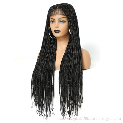 Extra Long Wholesale Cheap Colourful Micro Cornrow African Lace Front Glueless Knotless Synthetic Singles Braided Wigs Vendors